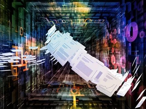 Digital Document Data Transfer in Futuristic Technology Tunnel 库存插图