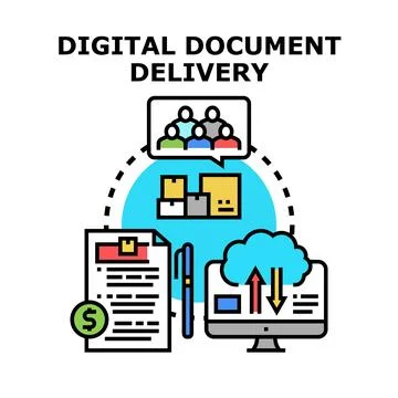 Digital document delivery distributing remote online service Stock Illustration