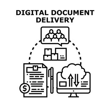 Digital document delivery distributing remote online service Stock Illustration