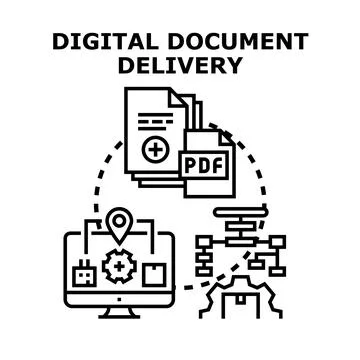 Digital document delivery process using online management system Stock Illustration