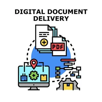 Digital document delivery process using online management system Stock Illustration