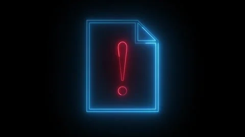 Digital document error icon with glowing neon warning sign on black background Stock Footage 335463004
