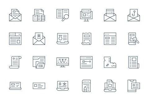 Digital Document Exclusive Vector Set featuring 24 Thin Line Grid Fitted 25.. Stock Illustration