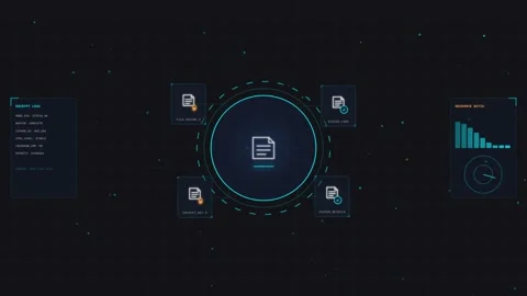 Digital document file management system interface with circular hud element.. Stock Footage 341180357