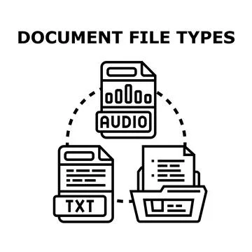 Digital document file types organizing and storing information Stock Illustration