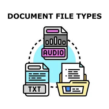Digital document file types organizing and storing information Stock Illustration