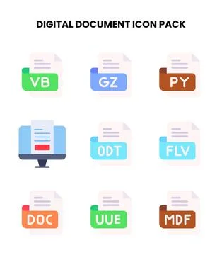 Digital Document Flat Bundle Icons Pack 스톡 일러스트