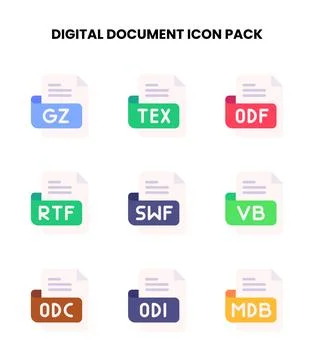 Digital Document Flat Bundle Icons Pack 스톡 일러스트