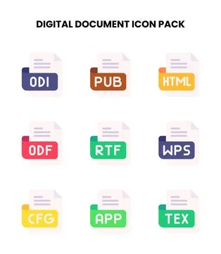 Digital Document Flat Scalable Icons Pack 스톡 일러스트