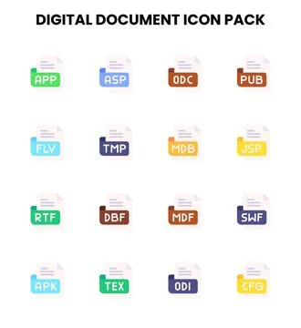 Digital Document Flat Scalable Icons Pack 스톡 일러스트