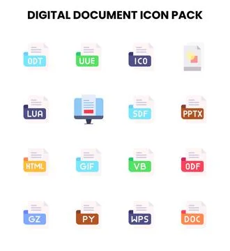 Digital Document Flat Set Icons Pack Stockillustratie