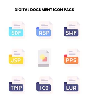 Digital Document Flat Vector Icons Pack Stock Illustration