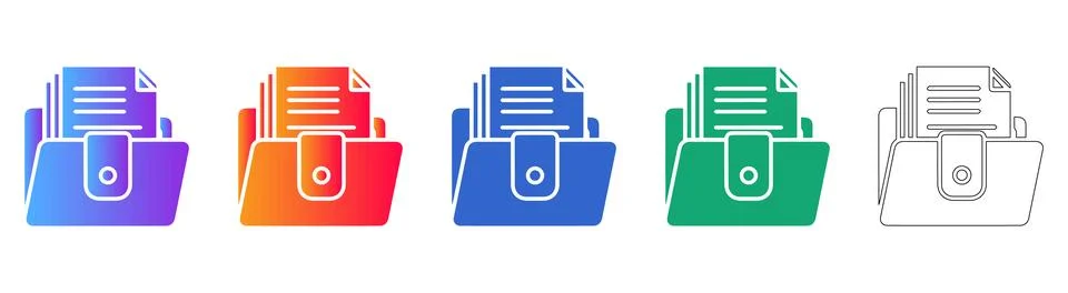 Digital Document Folder Icons with File Stacks Stock Illustration