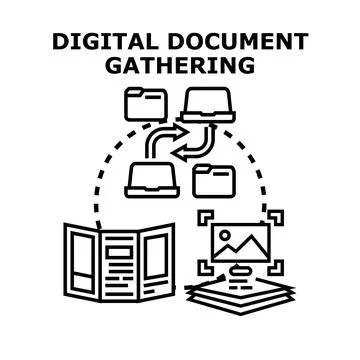 Digital document gathering and data transfer concept Stock Illustration