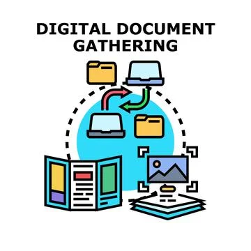 Digital document gathering and data transfer concept Stock Illustration
