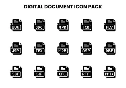 Digital Document Glyph Bundle Icons Pack Stock Illustration