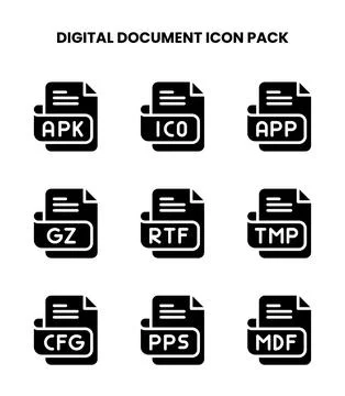 Digital Document Glyph Bundle Icons Pack 스톡 일러스트