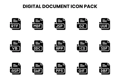 Digital Document Glyph Bundle Icons Pack Stock Illustration