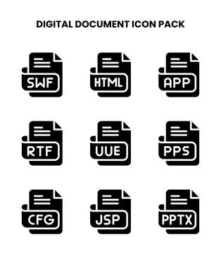 Digital Document Glyph Design Icons Pack Stock Illustration