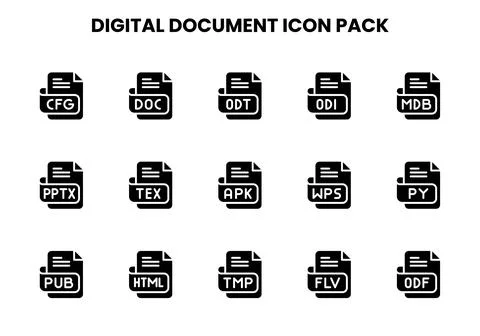 Digital Document Glyph Scalable Icons Pack Stock Illustration