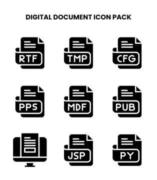 Digital Document Glyph SVG Icons Pack Stock Illustration