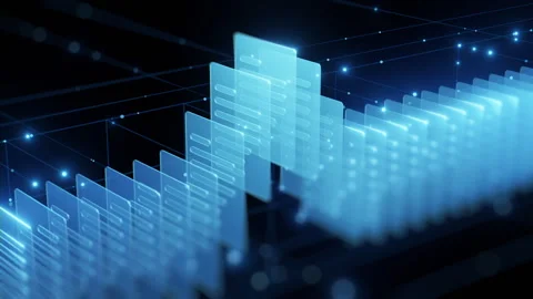 Digital document icons in futuristic data grid Stock Footage 283952208