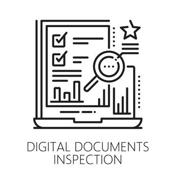 Digital document inspection line icon or label Stock Illustration