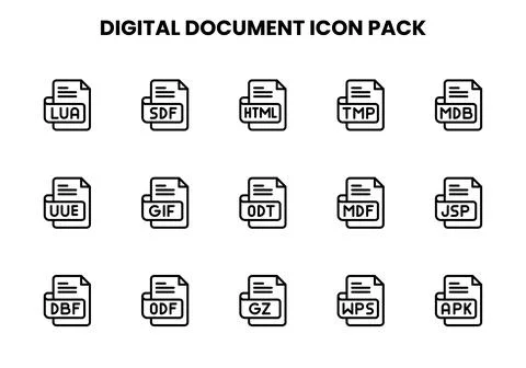 Digital Document Line Collection Icons Pack Stock Illustration