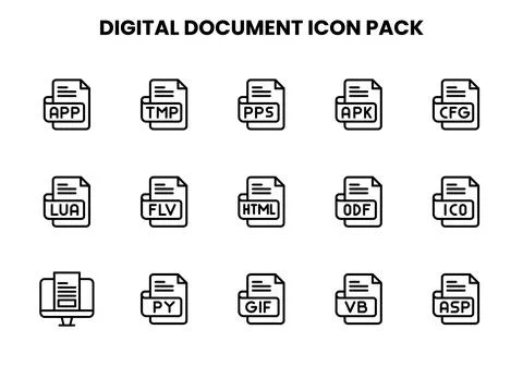 Digital Document Line Design Icons Pack Stock Illustration