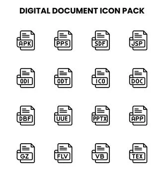 Digital Document Line Design Icons Pack Stock Illustration