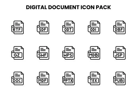 Digital Document Line Icons Pack 스톡 일러스트