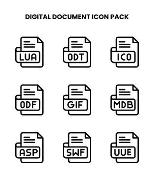 Digital Document Line UI Icons Pack Stock Illustration