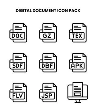 Digital Document Line Vector Icons Pack Stock Illustration