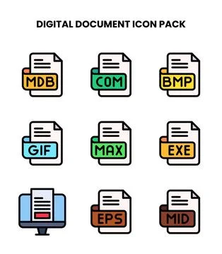 Digital Document Lineal Color Bundle Icons Pack Stock Illustration
