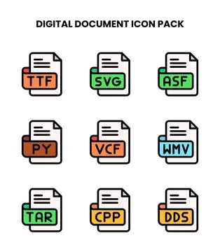 Digital Document Lineal Color Graphics Icons Pack Stock Illustration