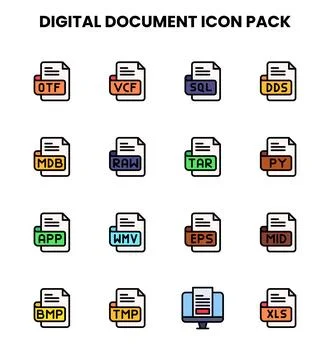 Digital Document Lineal Color Icons Pack Illustrazione stock