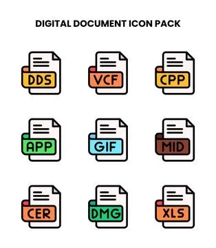 Digital Document Lineal Color Set Icons Pack 库存插图