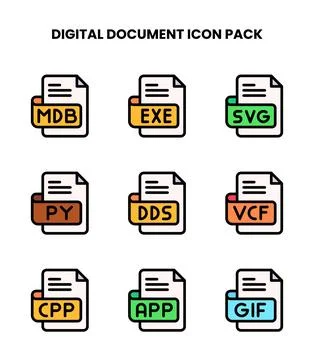 Digital Document Lineal Color Set Icons Pack 스톡 일러스트