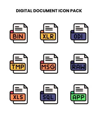 Digital Document Lineal Color UI Icons Pack Stock Illustration