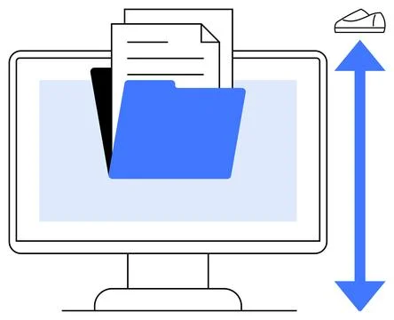 Digital Document Management and File Transfer on Computer Screen with Up an.. イラスト素材