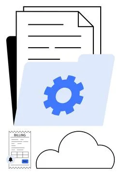 Digital Document Management with Cloud Storage and Billing Receipt Integratio Stock Illustration