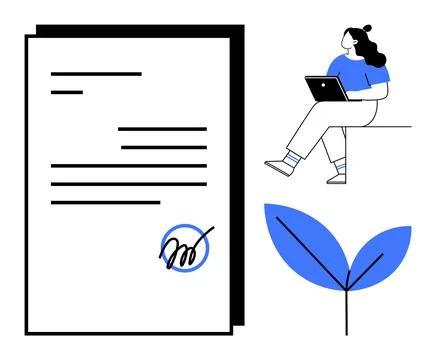 Digital Document Management with Electronic Signature and Remote Work Element Stockillustratie