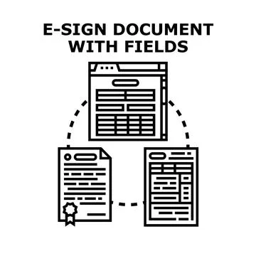 Digital document management process with e signature fields Stock Illustration