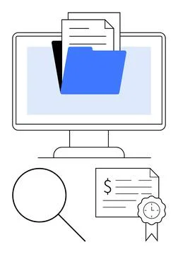 Digital Document Management with Search and Certification Tools for Efficie.. Stock Illustration