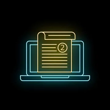 Digital document with number two neon icon Stock Illustration