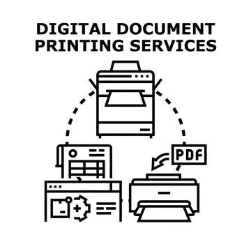 Digital document printing services workflow concept Illustrazione stock