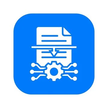 Digital document processing with gear and circuits icon, data analysis and .. Stock Illustration