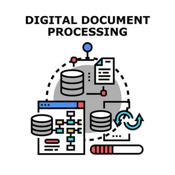 Digital document processing optimizing data management workflow Illustrazione stock