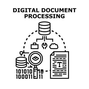 Digital document processing optimizing data management technology Illustrazione stock