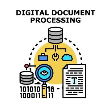 Digital document processing optimizing data management technology Illustrazione stock